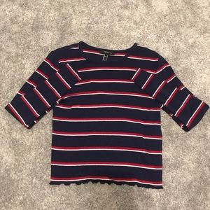 navy,red,and white striped top